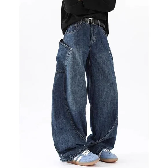 Men's Baggy Wide Leg Jeans Denim Streetwear Casual Loose Fit Y2K Hip Hop - Picture 5 of 6